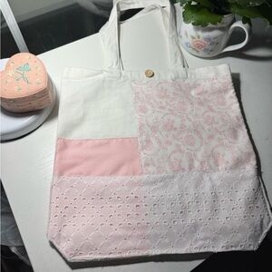 Pink and White Patchwork Tote Bag